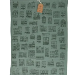 Theedoek, bio-katoen, groengrijs met zwarte geveltjes, 50 x 70 cm