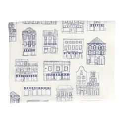 Theedoek, bio-katoen, wit met blauwe geveltjes, 50 x 70 cm