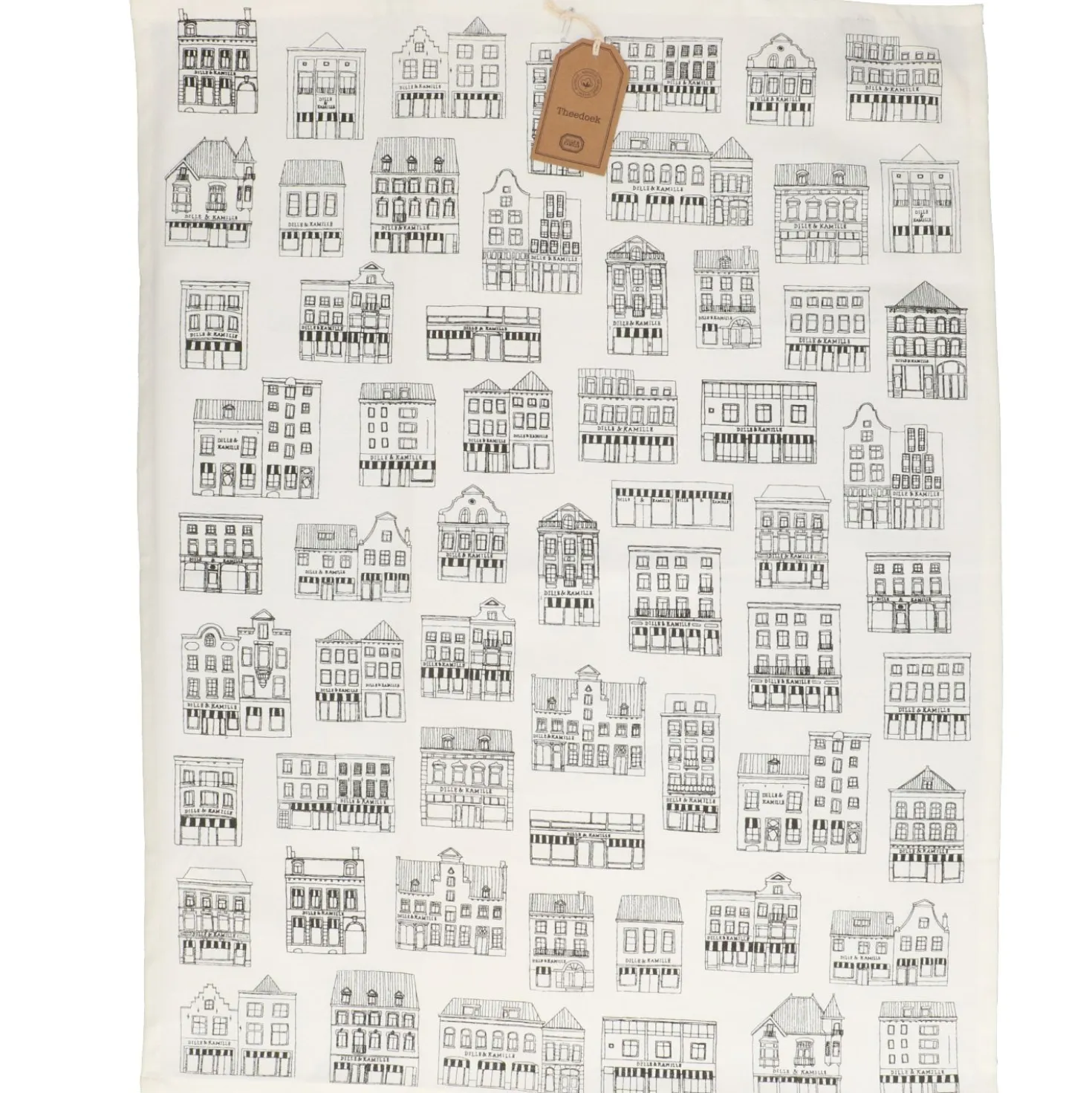 Theedoek, bio-katoen, wit met zwarte geveltjes, 50 x 70 cm