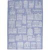 Theedoek, katoen, blauw/wit met gevelmotief
