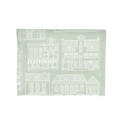 Theedoek, katoen, groen/wit met gevelmotief