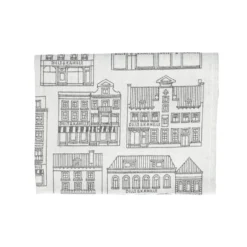 Theedoek, katoen, wit/zwart met gevelmotief