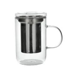 Theeglas met filter en deksel/uitlekschaaltje, hittebestendig glas en rvs, 550 ml