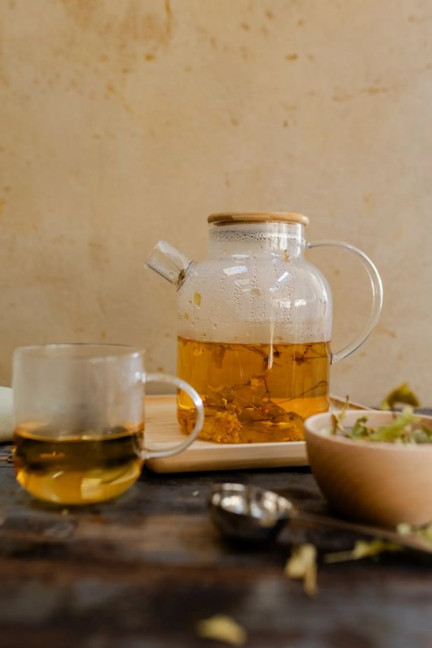 Theepot met bamboe deksel, glas, 1,6 l