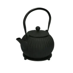Theepot met onderzetter, gietijzer, zwart