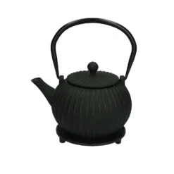 Theepot met onderzetter, gietijzer, zwart
