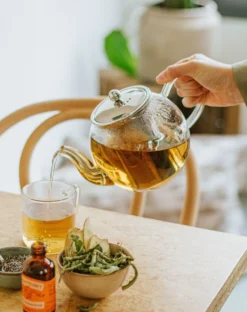 Theepot met theezeefje, bol, glas, 1,2 l