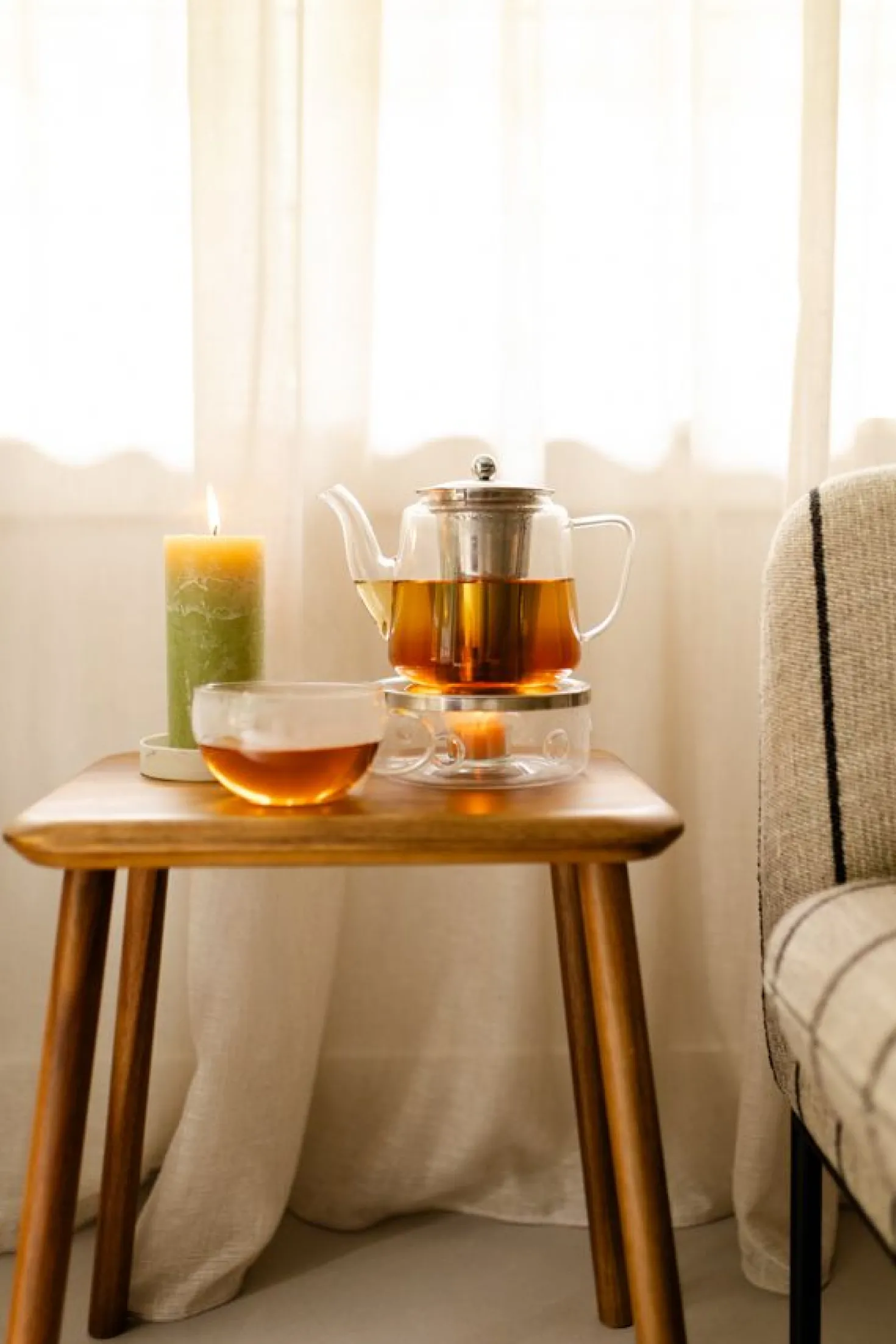 Theepot met theezeefje, recht, glas, 1,1 l