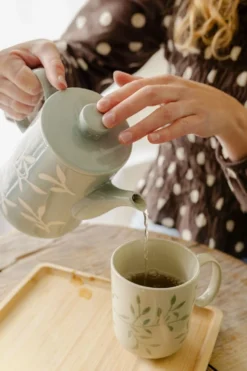 Theepot, steengoed, blauw, takjes, 1 liter