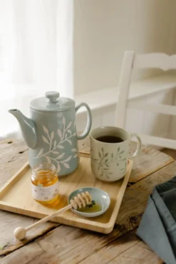 Theepot, steengoed, blauw, takjes, 1 liter