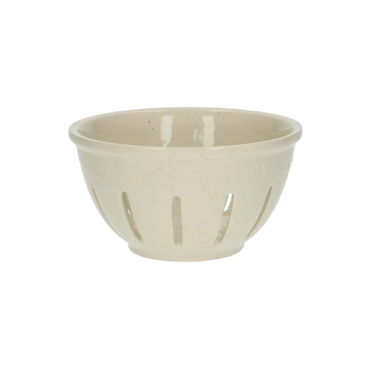 Uitlekbakje fruit, steengoed, beige, spikkel, Ø 14 cm