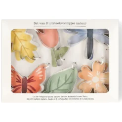 Uitsteekvormen, recycled rvs, set van 6 vormen uit de natuur