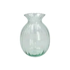 Vaas, ribbels, groen glas, 20 cm