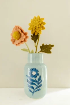 Vaas, steengoed, bloem, blauw, Ø11 x 20 cm