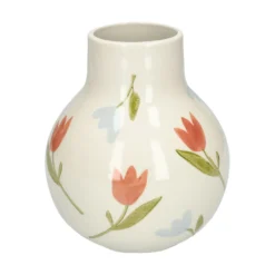 Vaas, steengoed, handbeschilderd, krokussen en tulpen, Ø14 x 16.5 cm