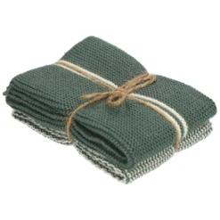 Vaatdoekjes, gebreid katoen, donkergroen, 2 stuks, 25 x 25 cm