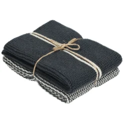 Vaatdoekjes, gebreid katoen, donkergrijs, 2 stuks, set 2, 25 x 25 cm