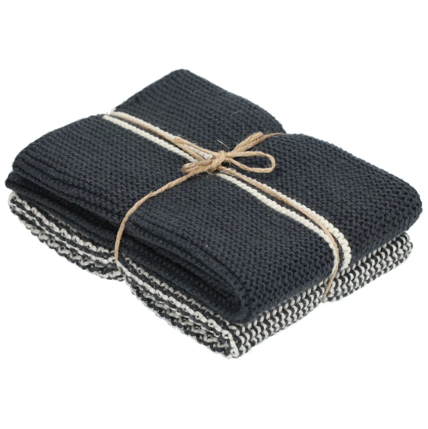 Vaatdoekjes, gebreid katoen, donkergrijs, 2 stuks, set 2, 25 x 25 cm
