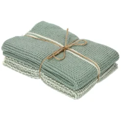 Vaatdoekjes, gebreid katoen, groengrijs, 2 stuks, 25 x 25 cm