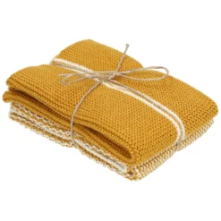 Vaatdoekjes, gebreid katoen, okergeel, 2 stuks, 25 x 25 cm