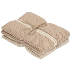 Vaatdoekjes, gebreid katoen, zand, 2 stuks, 25 x 25 cm