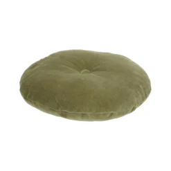 Velours kussen, bio-katoen, mosgroen, rond