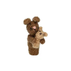 Vingerpopje, konijn met jong, wol, 10 cm