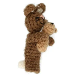 Vingerpopje, konijn met jong, wol, 10 cm