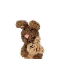 Vingerpopje, konijn met jong, wol, 10 cm