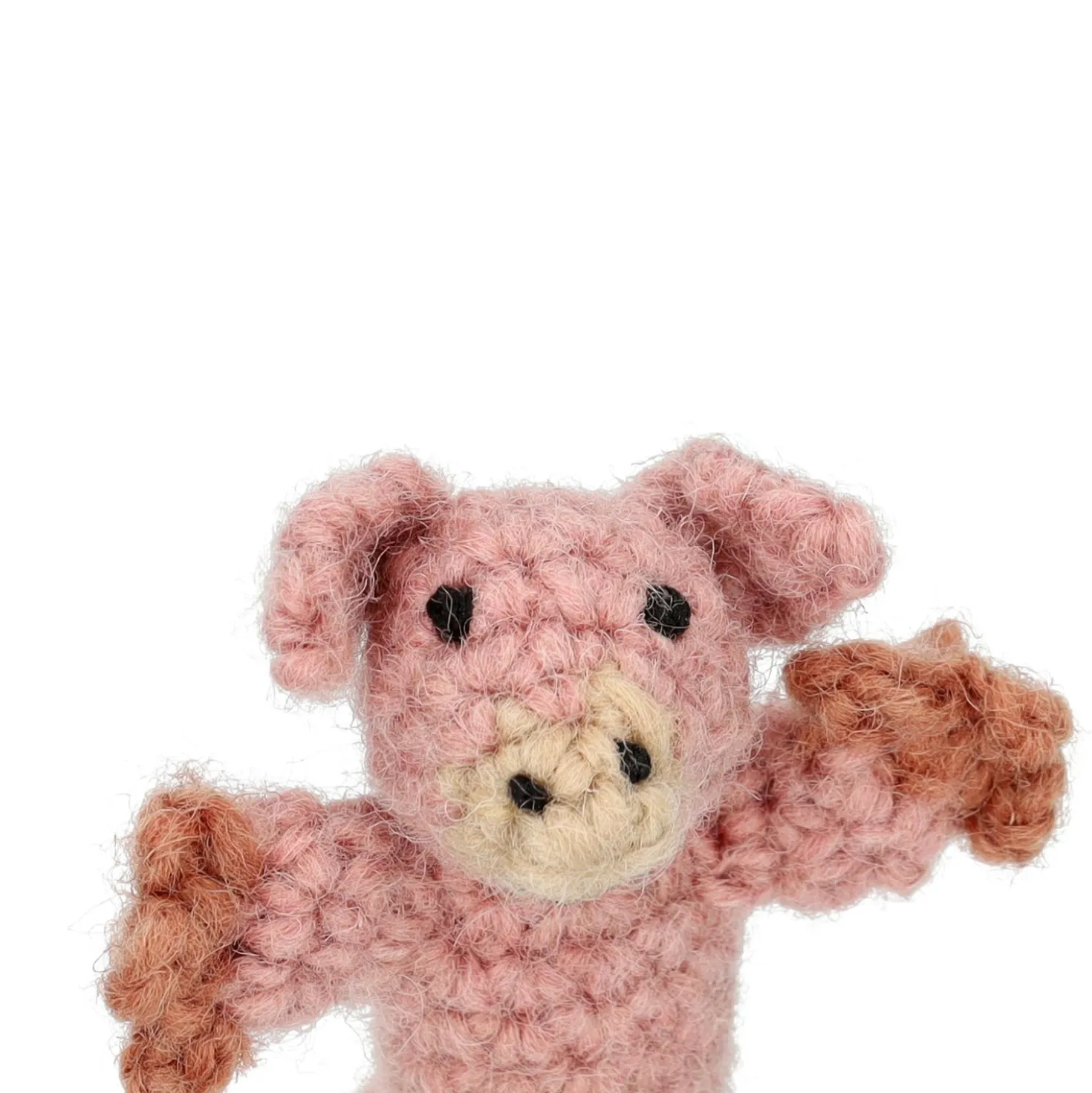 Vingerpopje, varken, wol, 8 cm