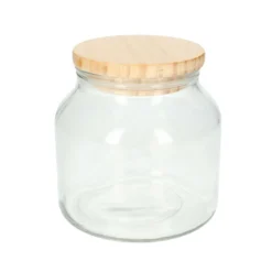 Voorraadpot met houten deksel, glas, middel
