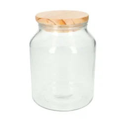 Voorraadpot met houten deksel, glas, groot