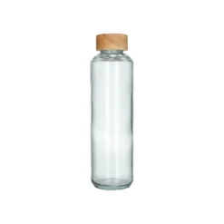 Waterfles met bamboedop, recycled glas, 670 ml