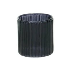 Waxinelichthouder, geribbeld glas, blauw, 6,5 X Ø 6 cm