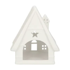 Waxinelichthouder, porselein, barn huisje, 13 cm
