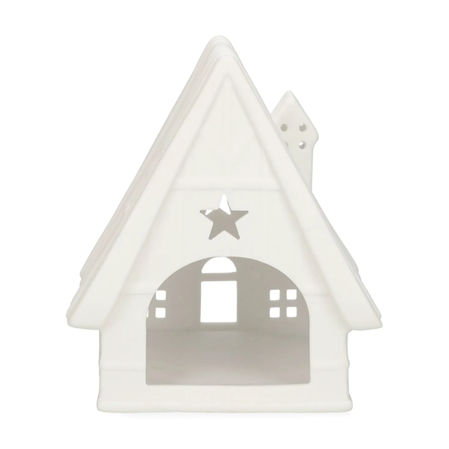 Waxinelichthouder, porselein, barn huisje, 13 cm