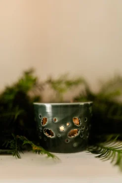 Waxinelichthouder, porselein, groen, Ø7,2 cm x 5,5 cm