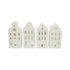 Waxinelichthouder, porselein, huisje met strakke gevel, 18,5 cm