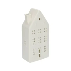 Waxinelichthouder, porselein, huisje met strakke gevel, 18,5 cm