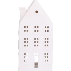 Waxinelichthouder, porselein, huisje met strakke gevel, 18,5 cm