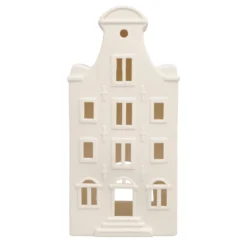 Waxinelichthouder, porselein, huisje met klokgevel, 20 cm
