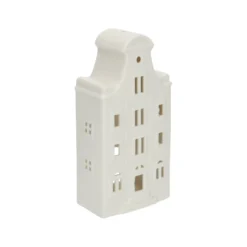 Waxinelichthouder, porselein, huisje met klokgevel, 20 cm