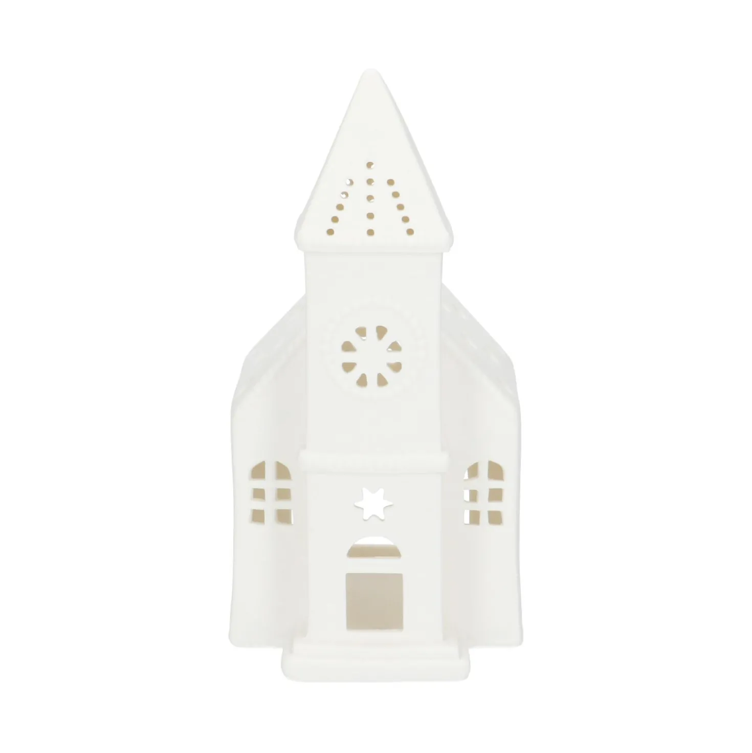 Waxinelichthouder, porselein, kerkje, 17 cm