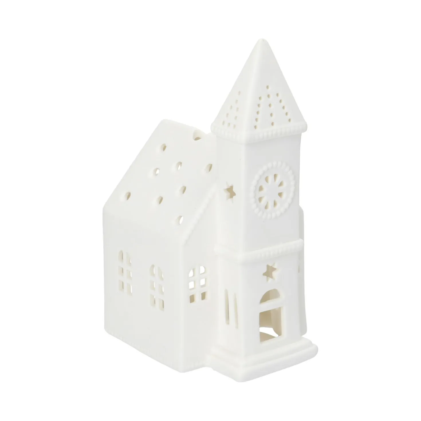Waxinelichthouder, porselein, kerkje, 17 cm