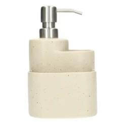 Zeeppomp met 2 houders, aardewerk en rvs, beige spikkel