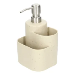 Zeeppomp met 2 houders, aardewerk en rvs, beige spikkel